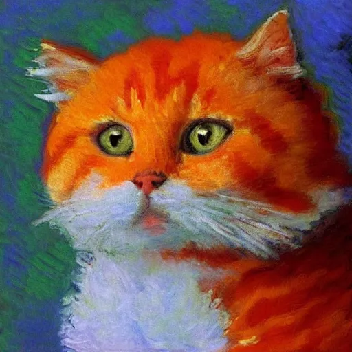 Image similar to “ fluffy orange cat, 4 k, by claude monet ”