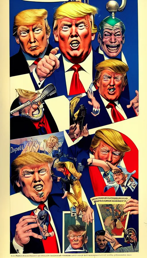 Image similar to donald trump as a villain. portrait by clyde caldwell and jean giraud and anton otto fischer and john philip falter and will eisner and gil elvgren