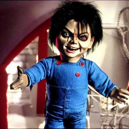 Image similar to Michael Jackson as Chucky the killer doll from the movie Child's Play