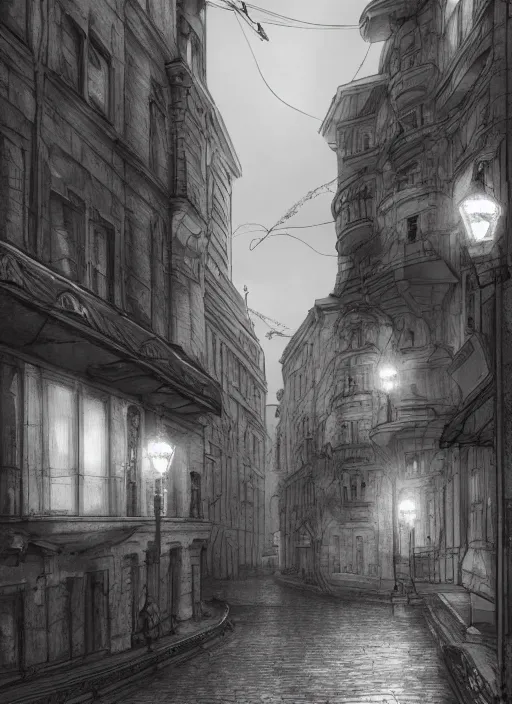 Prompt: Budapest , Dynamic lighting, cinematic, extremely high detail, photo realistic, cinematic lighting, pen and ink, intricate line drawings, post processed, artstation, matte painting, style by Paru Itagaki