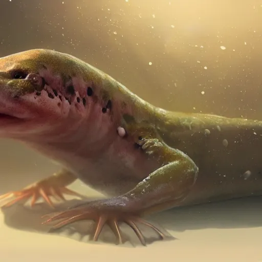 Image similar to a closeup shot of an axolotl, dramatic lighting, cinematic, extremly high detail, photorealistic, cinematic lighting, artstation