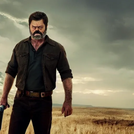 Image similar to nick offerman as logan, photorealistic logan movie still, detailed, 8 k