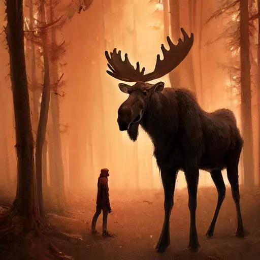 Image similar to moose human hybrid by greg rutkowski