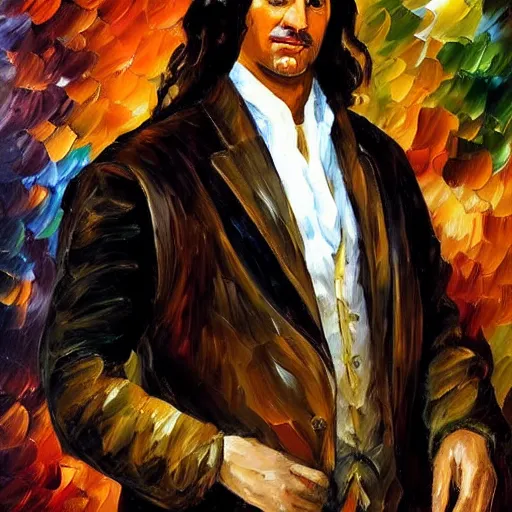 Prompt: portrait of a middle aged ancient nobleman with a long face, brown skin and long brown hair. by leonid afremov