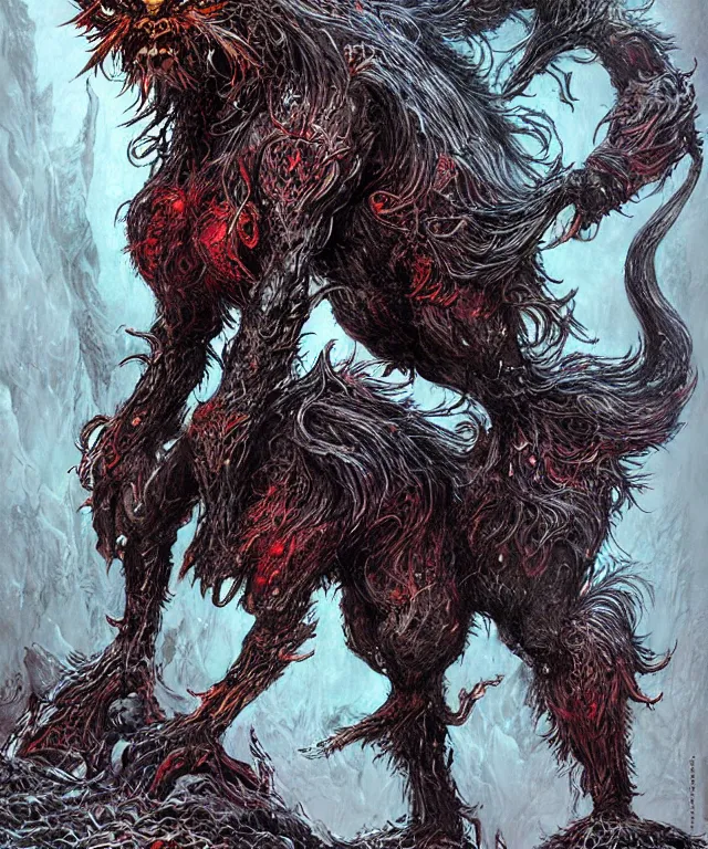 Prompt: a mythical creature covered in fur and spitting caustic acid, fantasy, elegant, digital painting, artstation, concept art, matte, sharp focus, illustration, art by philippe druillet