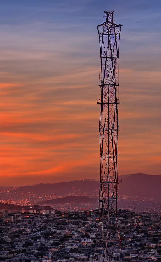 Prompt: sutro tower in san francisco, sunset, radio tower, photorealistic, 8 k