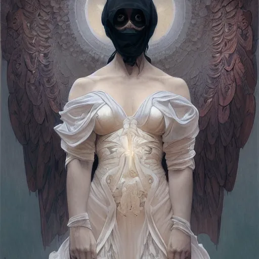 Image similar to portrait of the angel of death, intricate, elegant, highly detailed, digital painting, artstation, concept art, smooth, sharp focus, illustration, art by artgerm and greg rutkowski and alphonse mucha and william - adolphe bouguereau