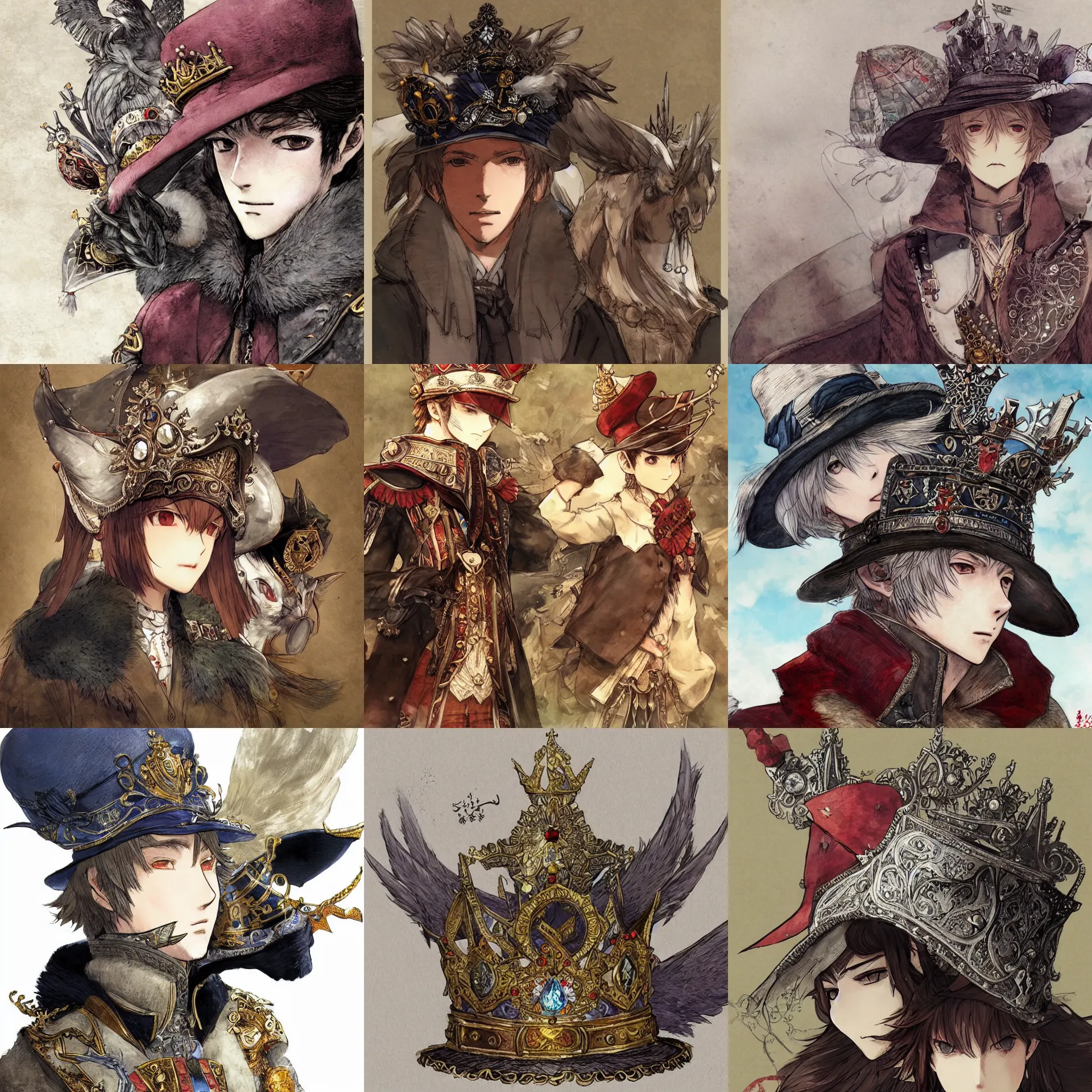 Prompt: the official hat of the mysterious east, the crown is very high, and two hat wings are extended on both sides of the hat hd artwork by akihiko yoshida