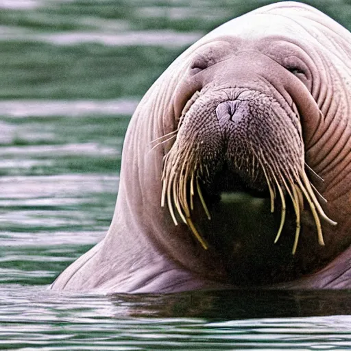 Prompt: a walrus with big tusks