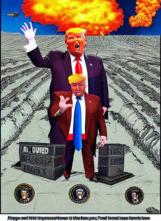 Prompt: david dees conspiracy image featuring donald trump and nuclear waste, hyper detailed