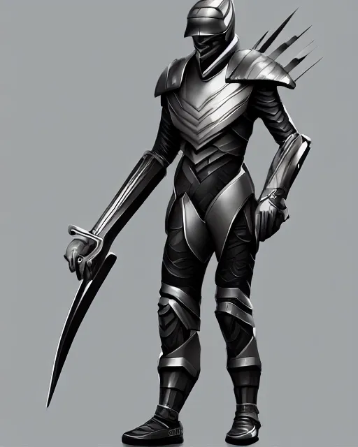 Image similar to digital illustration of a sleek futurstic warrior, curved smooth armor, holding a curved futuristic weapon | | epic - fine - clean, polished, trending on artstation, brush strokes