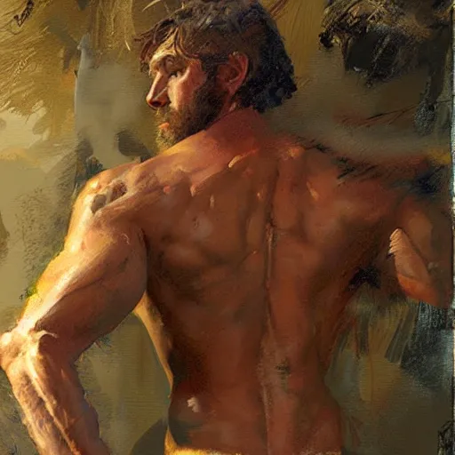 Image similar to Jakee Gyllenhaal with a shredded body type, painting by Gaston Bussiere, Craig Mullins