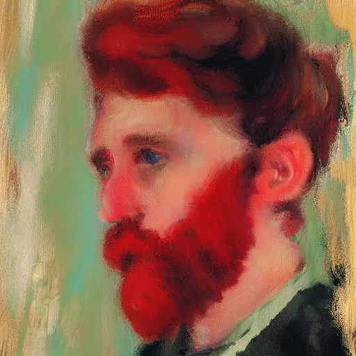 Prompt: a red headed man, impressionist, art, portrait,