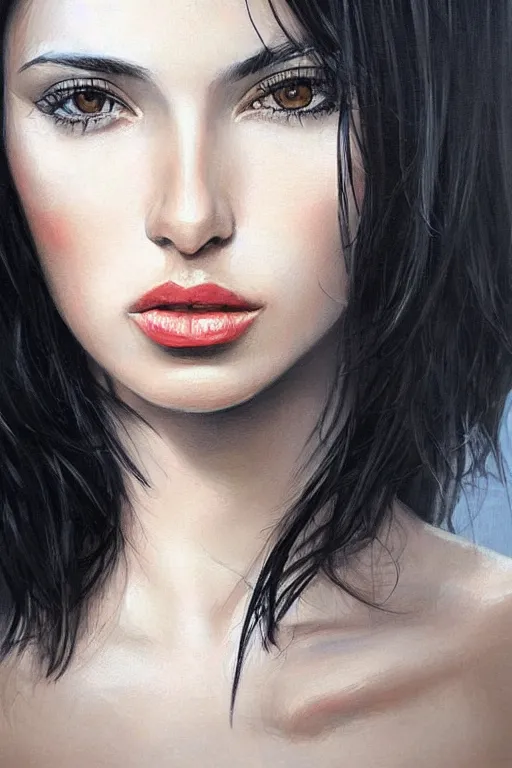 Image similar to portrait of a beautiful woman, black hair, attractive, casual, modern, highly detailed, concept art, smooth, sharp focus, illustration, art by thomas saliot