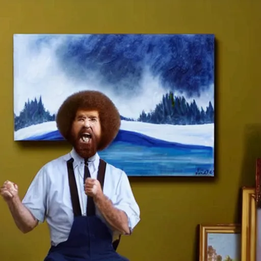 prompthunt: a painting of Bob Ross sitting in front of an easel