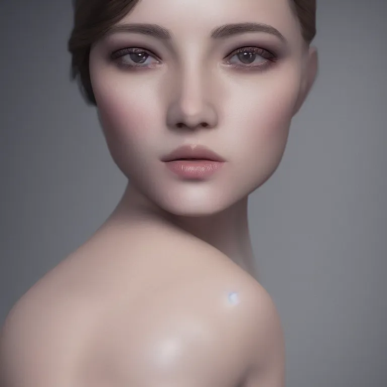 Image similar to a wonderful realistic focused sweet portrait of a beautiful symmetrical lady by christian dior couture, dramatic light, octane render - 8 k