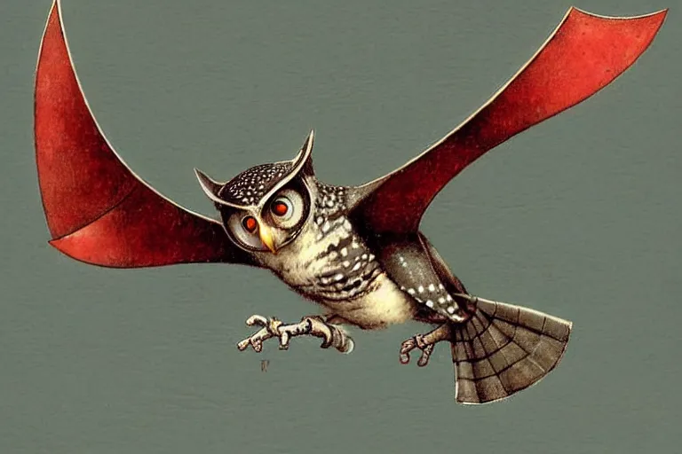 Image similar to adventurer ( ( ( ( ( 1 9 5 0 s retro future robot mouse owl flying machine. muted colors. ) ) ) ) ) by jean baptiste monge!!!!!!!!!!!!!!!!!!!!!!!!! chrome red