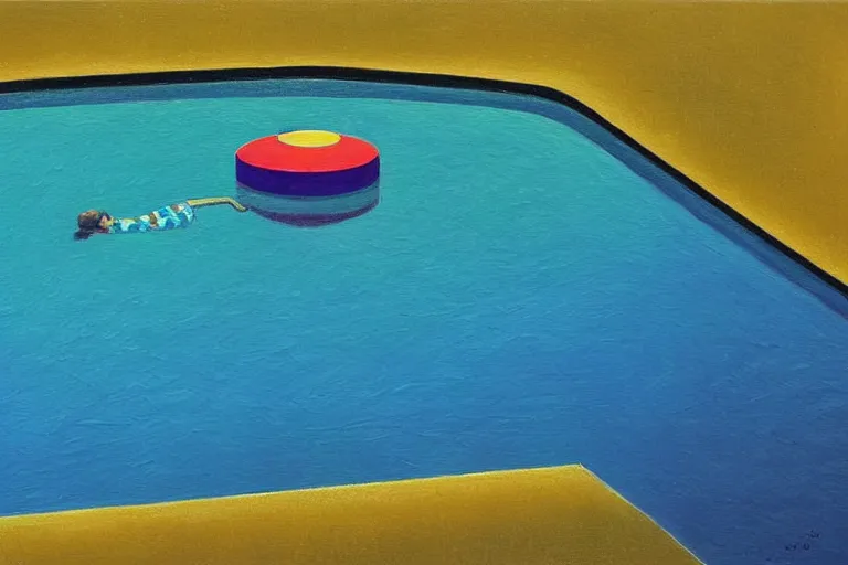 Prompt: a stunning wpa style painting of a prism floating at the bottom of a swimming pool, award winning art