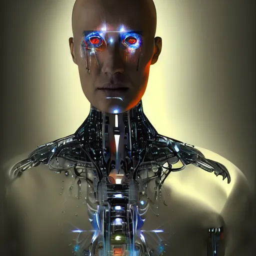 Image similar to a humanoid with insect-like features and cybernetic implants, sci fi concept art, portrait