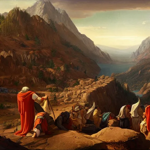 Image similar to Moses and the Israelites, matte painting, high detail, clear resolution