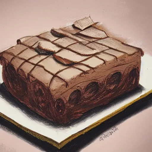 Image similar to highly detailed concept art of a brownie cake