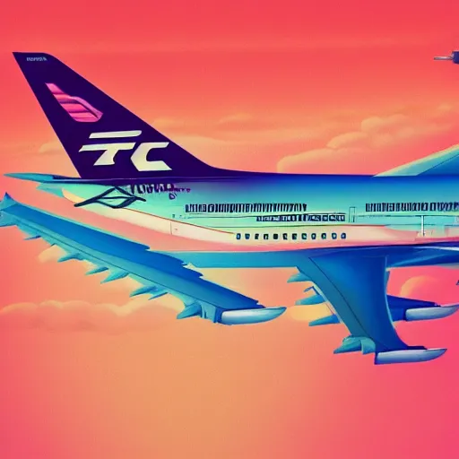 Image similar to boeing 7 4 7, epic retrowave art, trending on art station