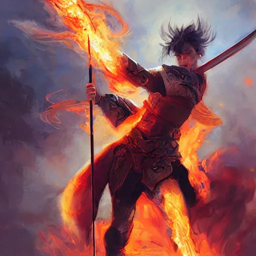 Image similar to a flaming sword, painting by wlop