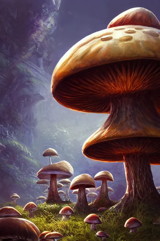 Image similar to mushroom temple, highly detailed, d & d, fantasy, highly detailed, digital painting, trending on artstation, concept art, sharp focus, illustration, global illumination, ray tracing, realistic shaded, art by artgerm and greg rutkowski and fuji choko and viktoria gavrilenko and hoang lap, sunny