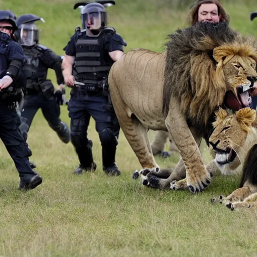 Image similar to New Zealand freedom protesters are mauled by lions. News footage.