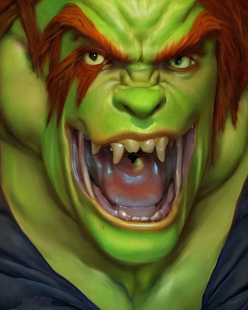 Image similar to portrait of blanka from street fighter, au naturel, hyper detailed, digital art, trending in artstation, cinematic lighting, studio quality, smooth render, unreal engine 5 rendered, octane rendered, art style by klimt and nixeu and ian sprigger and wlop and krenz cushart.