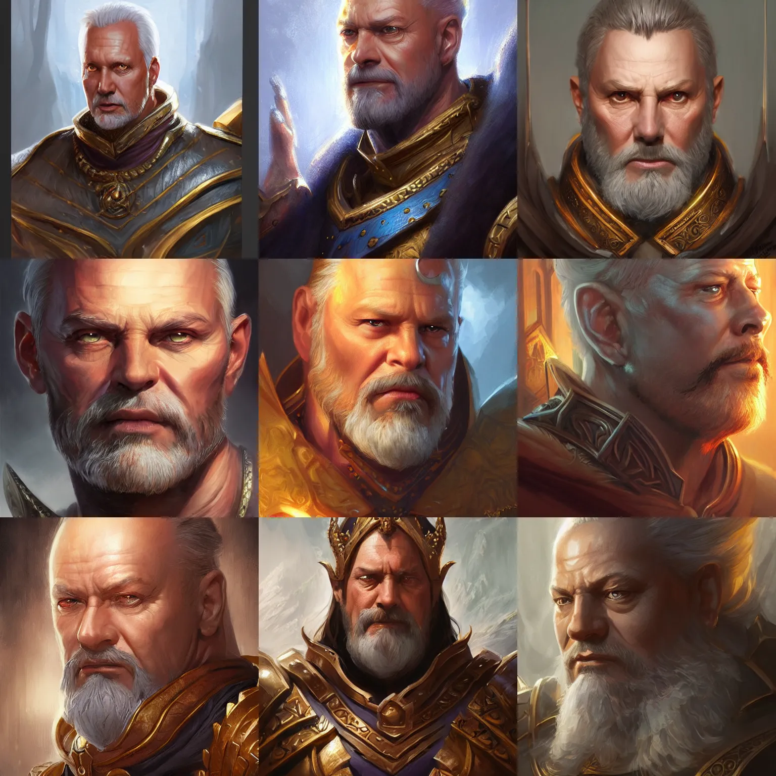 Prompt: king uther, D&D, fantasy, portrait, highly detailed, digital painting, trending on artstation, concept art, sharp focus, illustration, art by artgerm and greg rutkowski and magali villeneuve