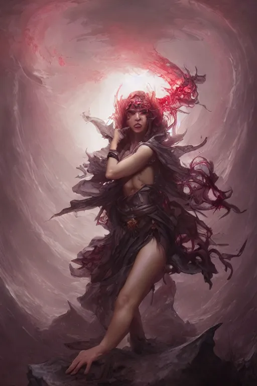 Image similar to beautiful girl sorcerer in blood skin, casting magic spell, angel, magic storm and thunder clouds, fantasy, magic the gathering, hyper detailed, 3 d render, hyper realistic detailed portrait, peter mohrbacher, wlop, ruan jia, luis royo