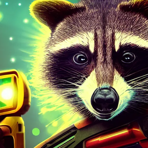 Image similar to racoon holding a laser gun, digital art, guardians of the galaxy style, centred award winning 4K