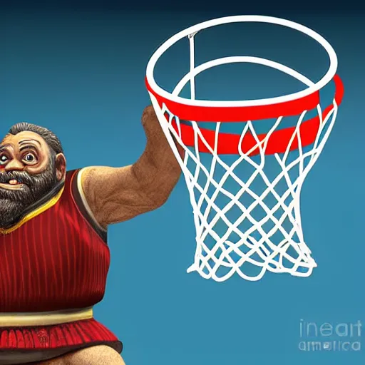 Image similar to a dwarf is dunking a basketball, digital art, highly detailed, realistic, bright colors, 8 k