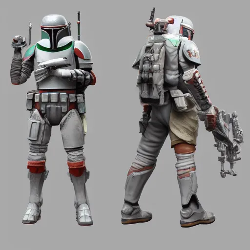 Image similar to Boba Fett, an ambient occlusion render by Shinji Aramaki, featured on zbrush central, toyism, rendered in unreal engine, polycount, hard surface modeling