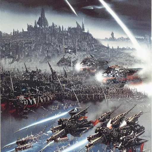 Image similar to warhammer 4 0 k battle by bruce pennington