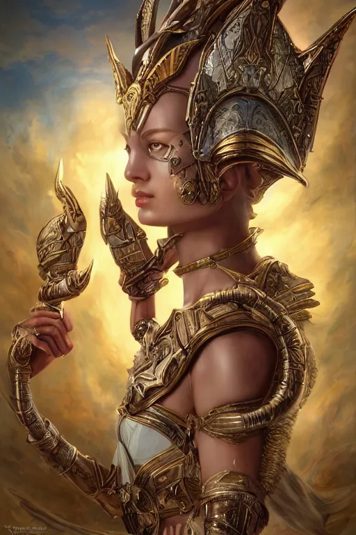 Prompt: Mystical Valkyrie, Portrait of a beautiful female Atlantean Anubis Alien Warrior, Regal, Realistic, Refined, Detailed Digital Art, François Boucher, Oil Painting, Michael Cheval, Esao Andrews, Steampunk, Walt Disney (1937), Highly Detailed, Cinematic Lighting, Unreal Engine, 8k, HD