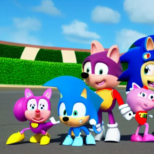 sonic, peppa pig and the paw patrol crossover episode, | Stable Diffusion