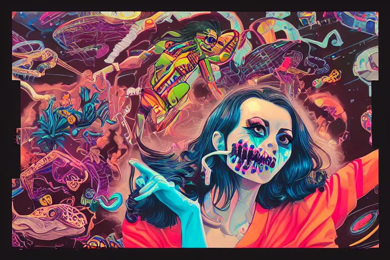 Image similar to electric zombie tacos dancing to jazz, tristan eaton, victo ngai, artgerm, rhads, ross draws