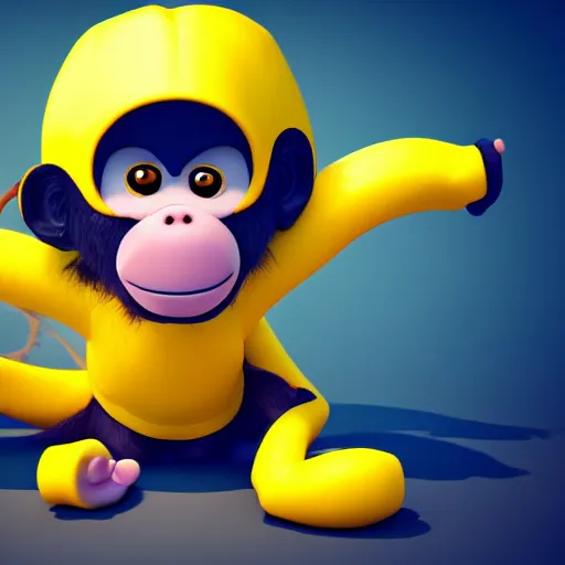 Image similar to digital art of a monkey in a banana costume, 8 k render, octane render, saturated