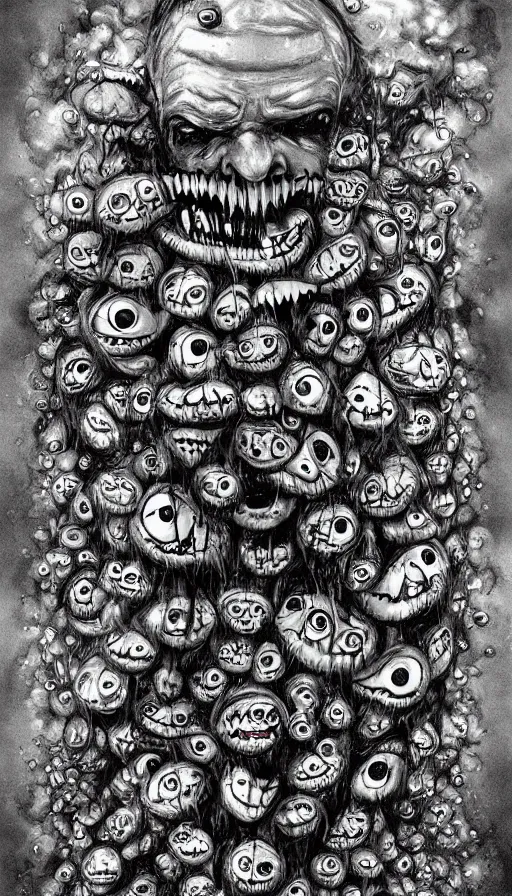 Prompt: a storm vortex made of many demonic eyes and teeth, by jason de graaf