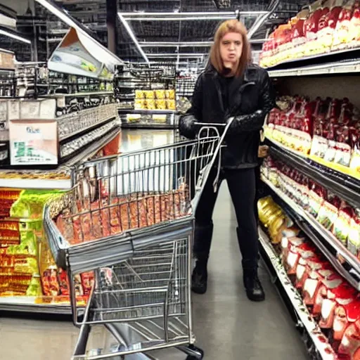 Image similar to t 1 0 0 0 in liquid metal form grocery shopping