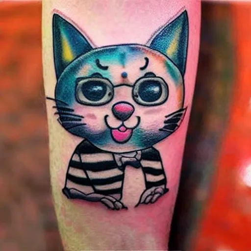 Image similar to adorable cat dressed as a clown tattoo design