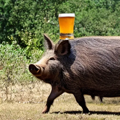 Image similar to a boar drinking beer, tribal style