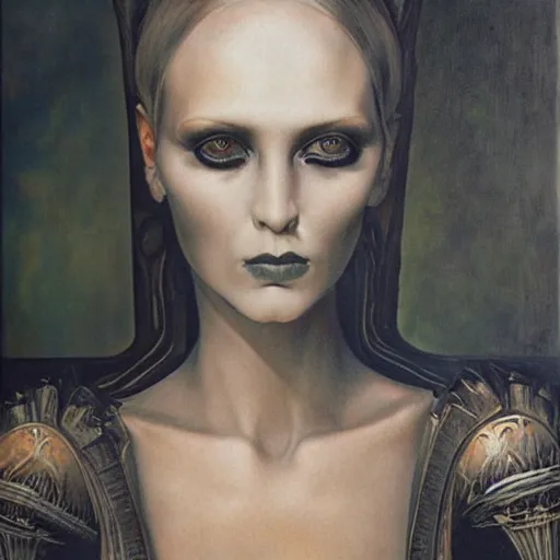 Prompt: portrait of a beautiful woman, gothic, high detail, oil painting by giger