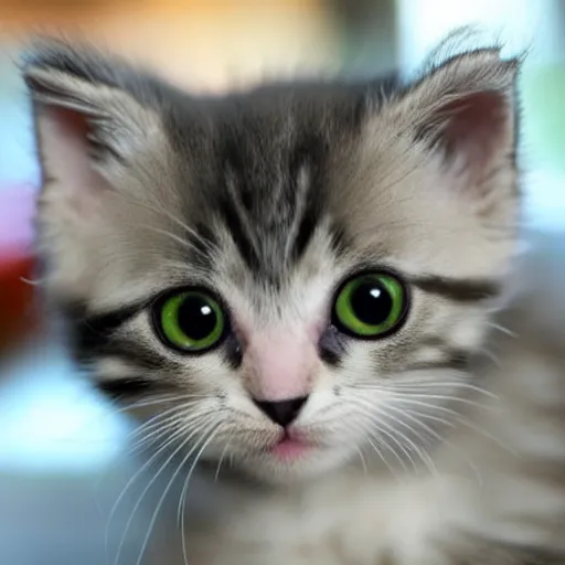 Prompt: cute kitten with large reflective eyes, kawaii