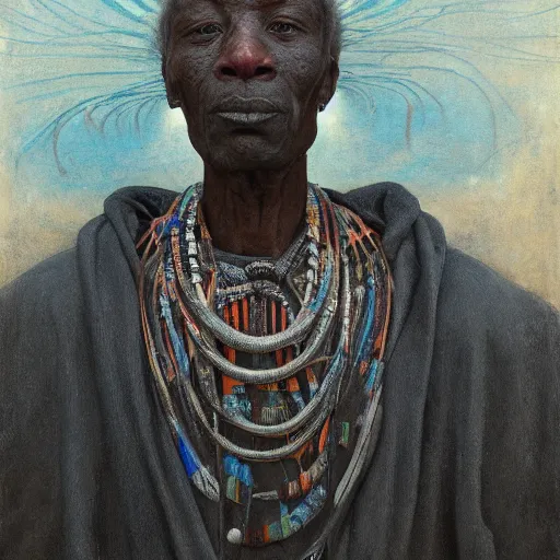 Image similar to yoruba priest | highly detailed oil painting, hyperrealistic, very intrincate | cinematic lighting, award - winning | by rachel ruysch, giger, beksinski and bocklin | by austin osman spare and william blake, trending on artstation, cgsociety, official art, octane.