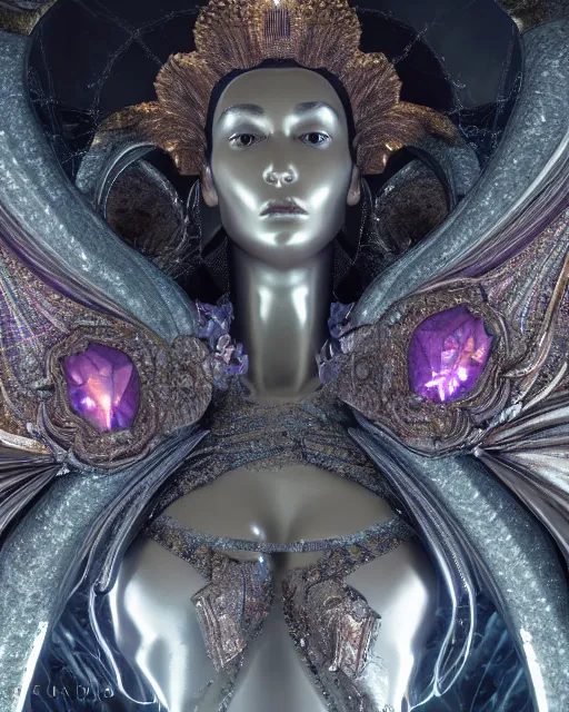 Image similar to a highly detailed metahuman 4 k close up render of an alien goddess bella hadid monument renaissance in iris van herpen dress schiaparelli in diamonds crystals swarovski and jewelry iridescent in style of alphonse mucha gustav klimt trending on artstation made in unreal engine 4