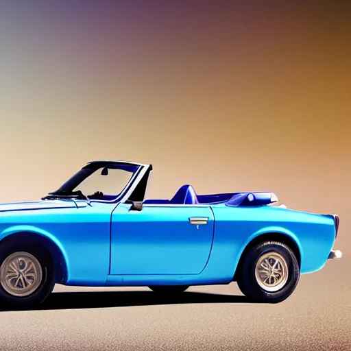 Image similar to a photorealistic image of a blue 1970 Datsun roadster