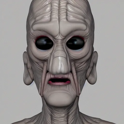 Image similar to squidward realistic skin 8k, detailed, high detailed, terrifying, eerie, deformed.